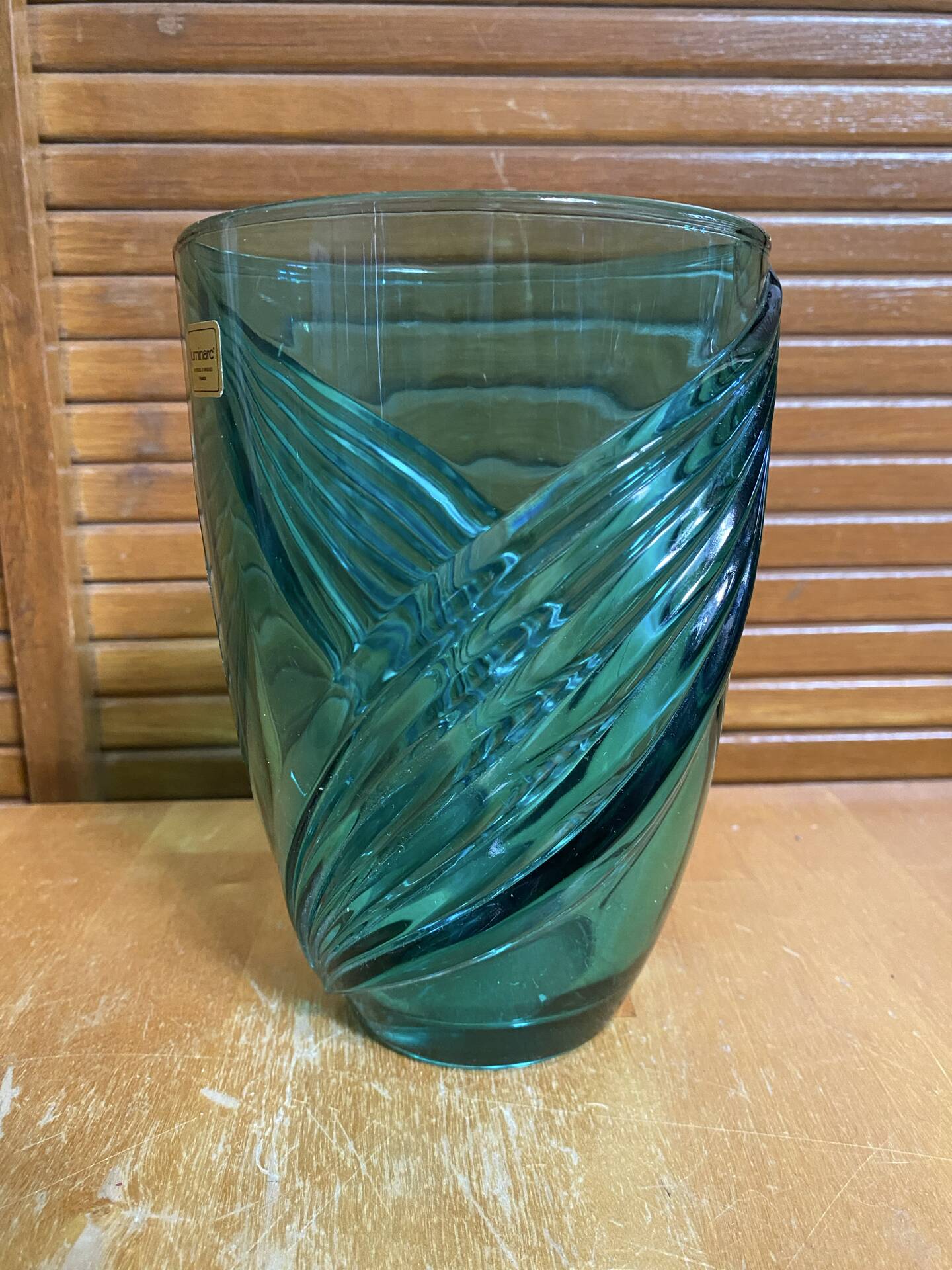 Vintage LUMINARC Green Moulded Glass Vase Made in France #E361