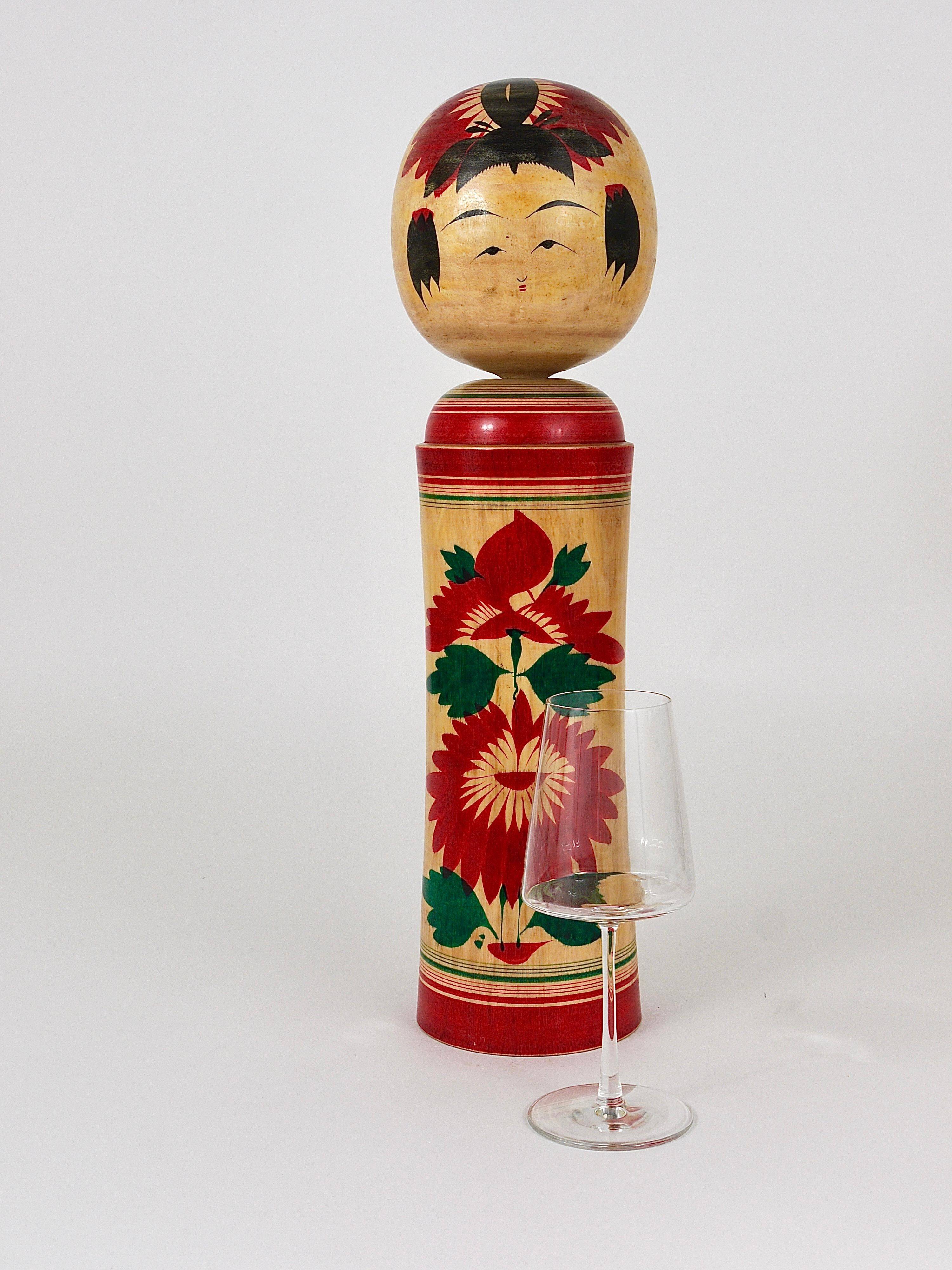 Decorative Kokeshi doll sculpture from Naruko, northern Japan, hand-painted.