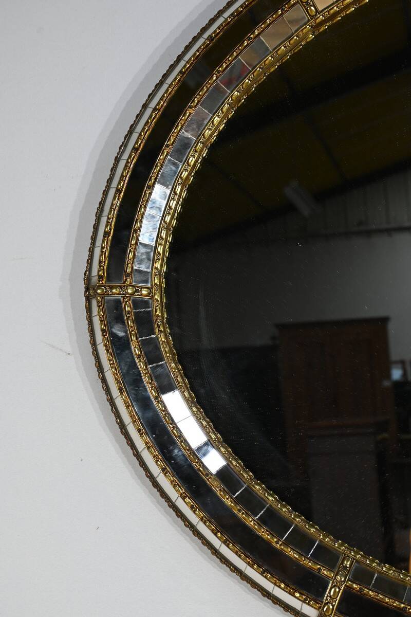 Hollywood Regency Style Oval Brass Bezel Mirror – 1970