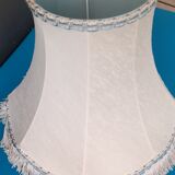 Lampshade pagoda white fabric lined, fringes and blue stripes