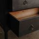 Black chest of drawers with 2 drawers, raw wood top and tapered legs