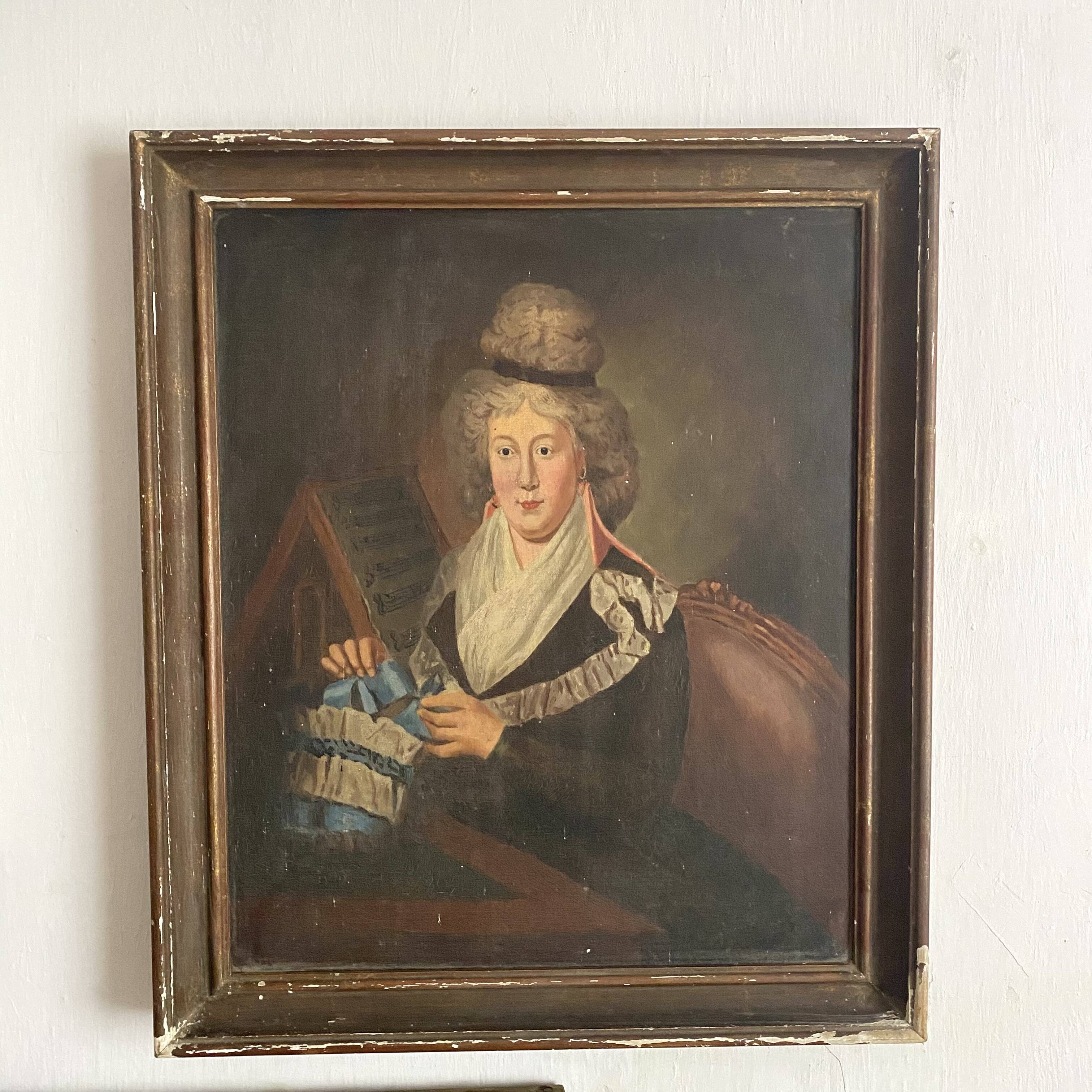 Old portrait of a woman from the Empire period (circa 1820) 54X64cm