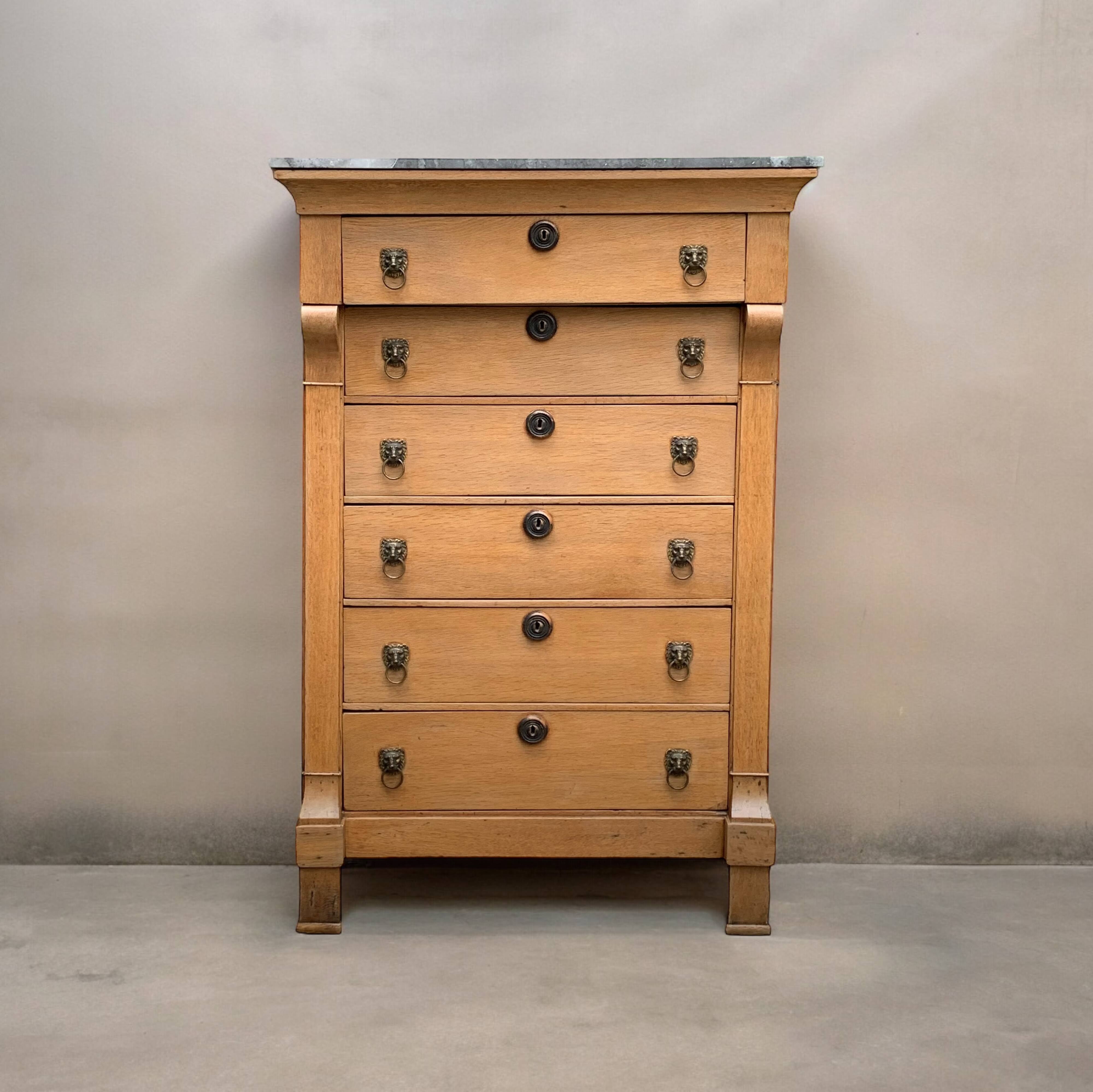Empire high chest of drawers in solid raw oak