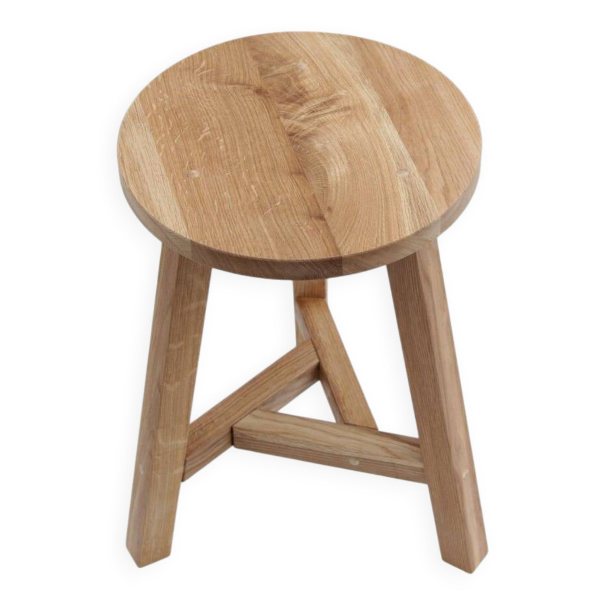 Oak stool with round seat and three legs, minimalist stool with tr