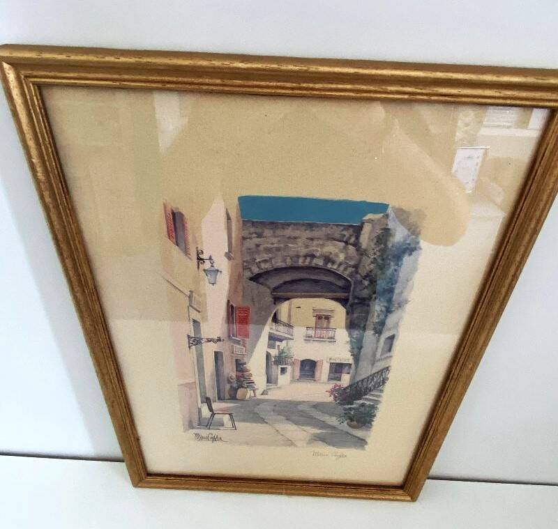 Framed Table Lithograph Watercolour Artist Mario Crippa Italy 70