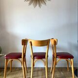 Set of 6 Luterma bistro chairs in blond wood and skaï 50s