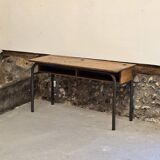 1960s double school table in oak and steel