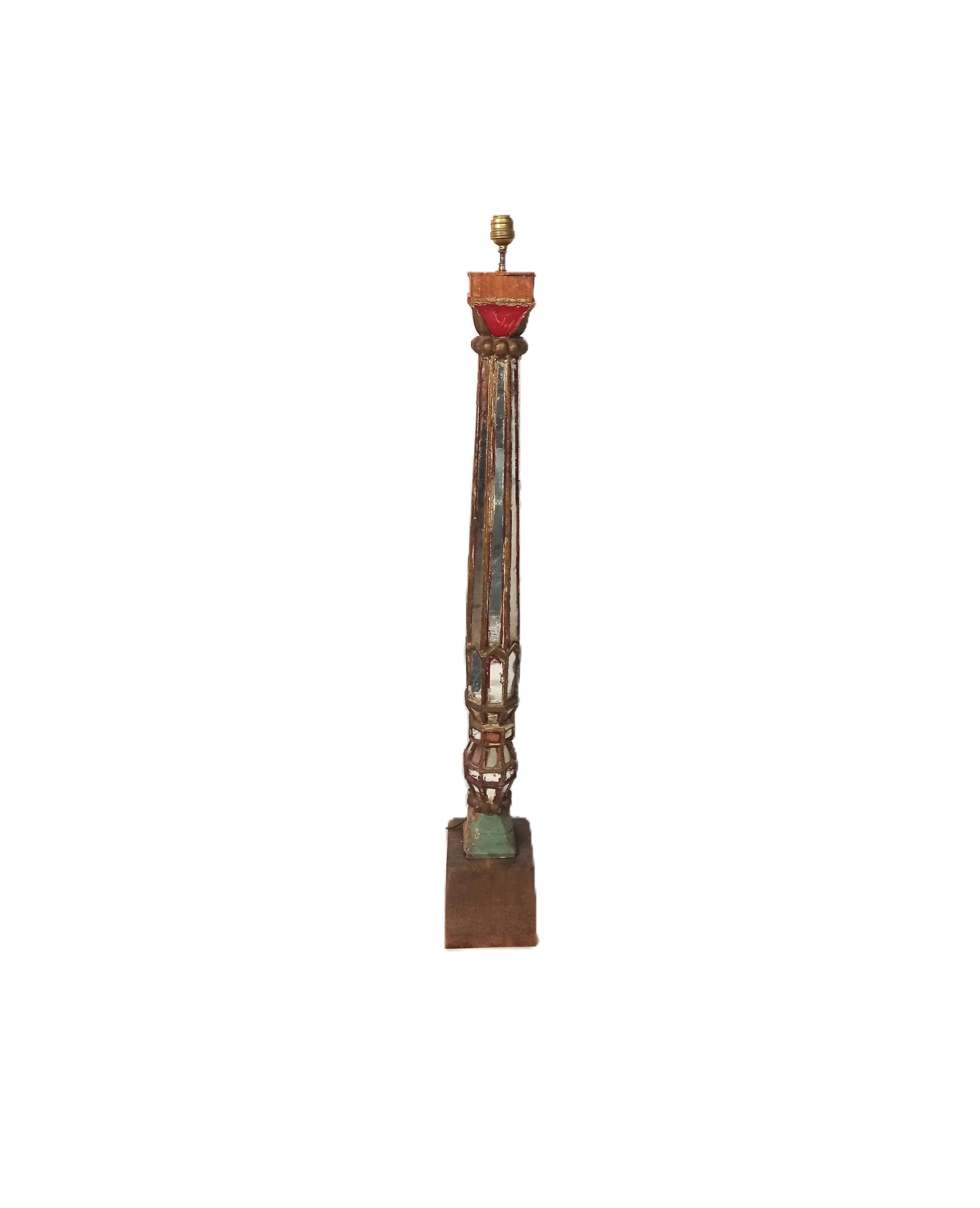 Floor lamp column in polychrome and mirrored wood