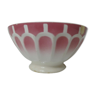Old large bowl with pink and white facets