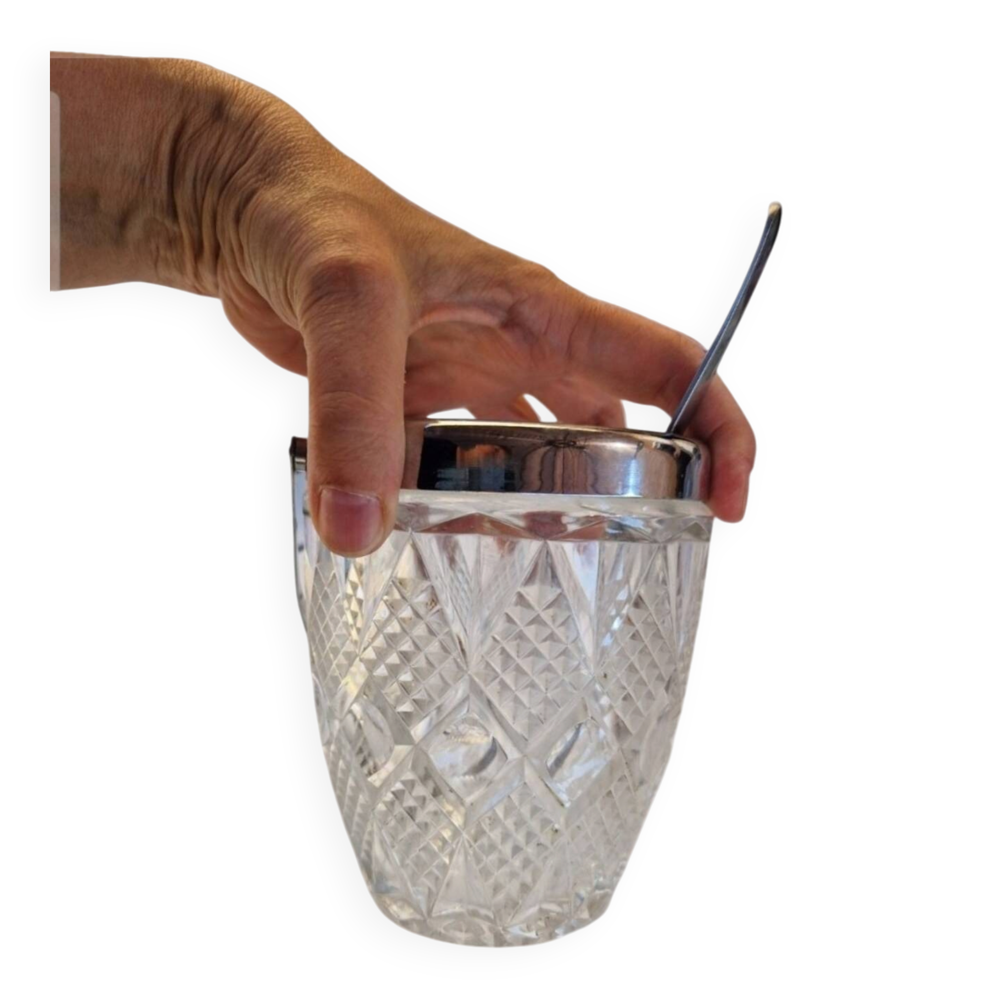 Seau a glaçon verre ciselé epais avec sa cuillere