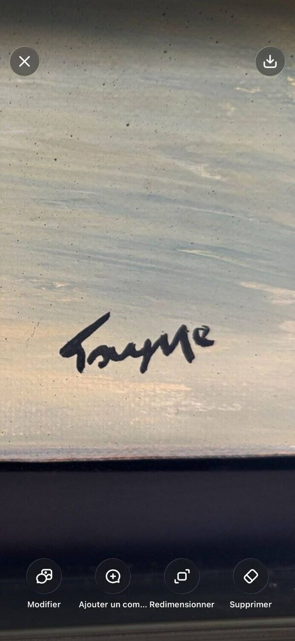 Tableau Abstrait Lyrique Huile sur Toile Cadre Noir Doré Années 60