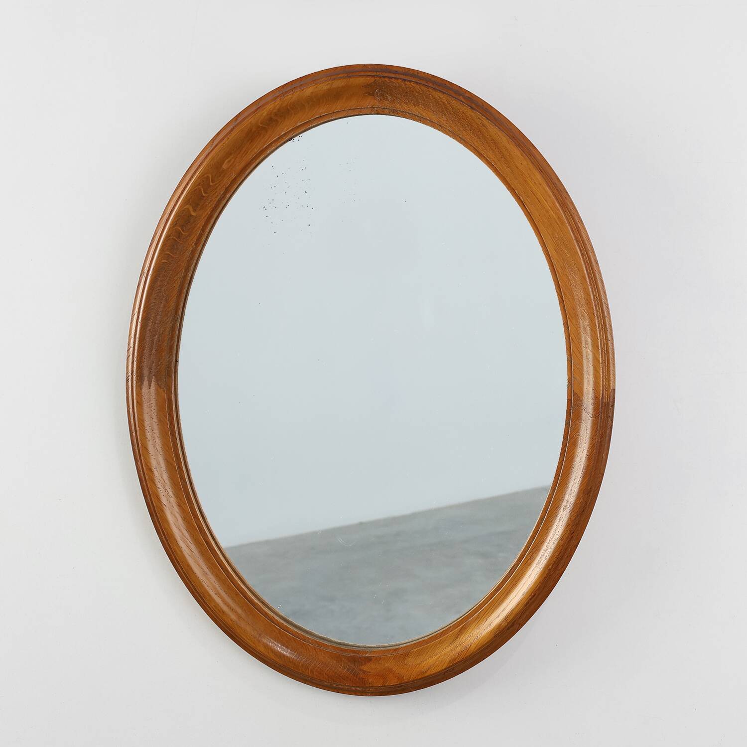 Mid century oval oak Mirror, Belgium 1950s