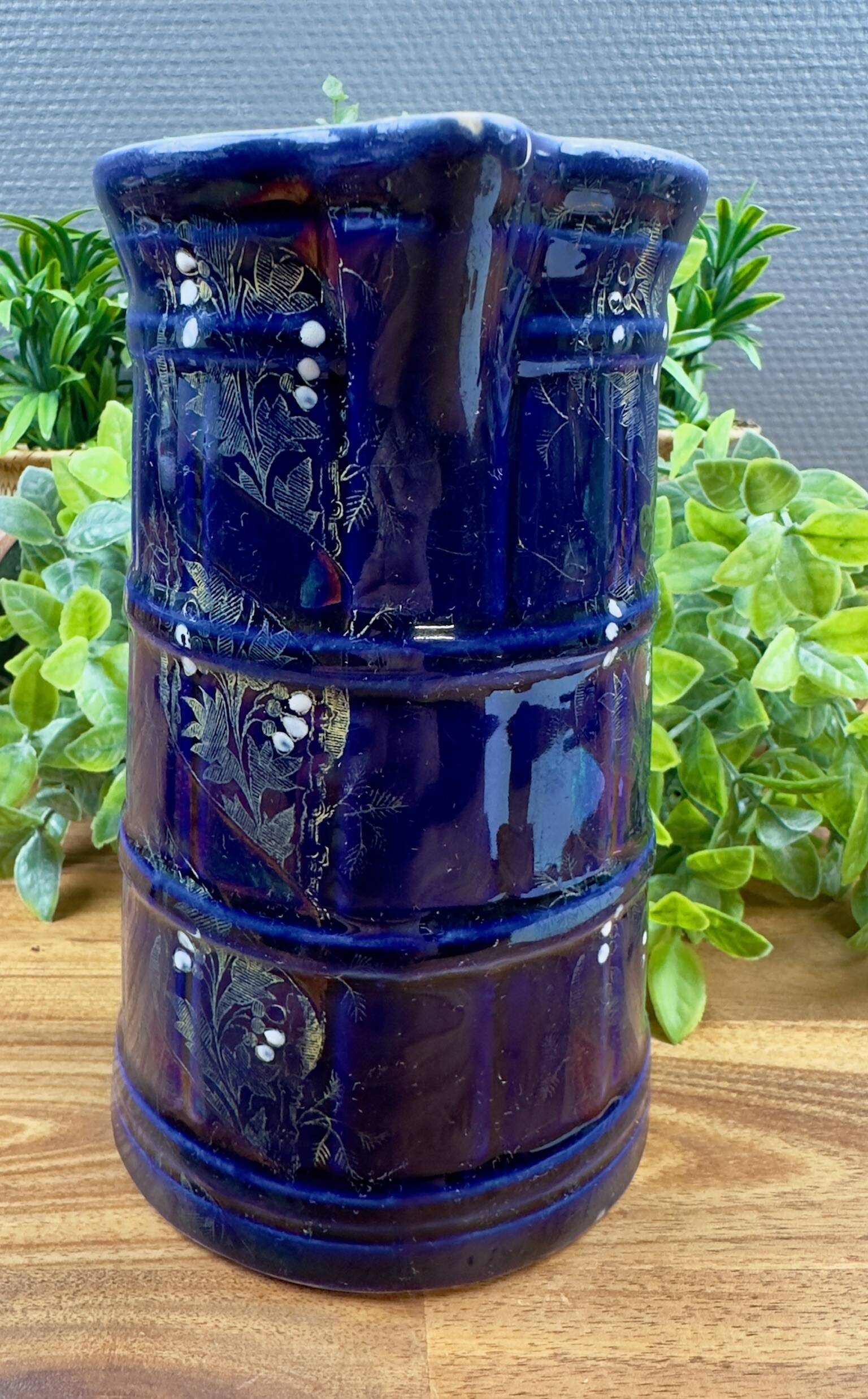 Vintage blue glazed ceramic pitcher