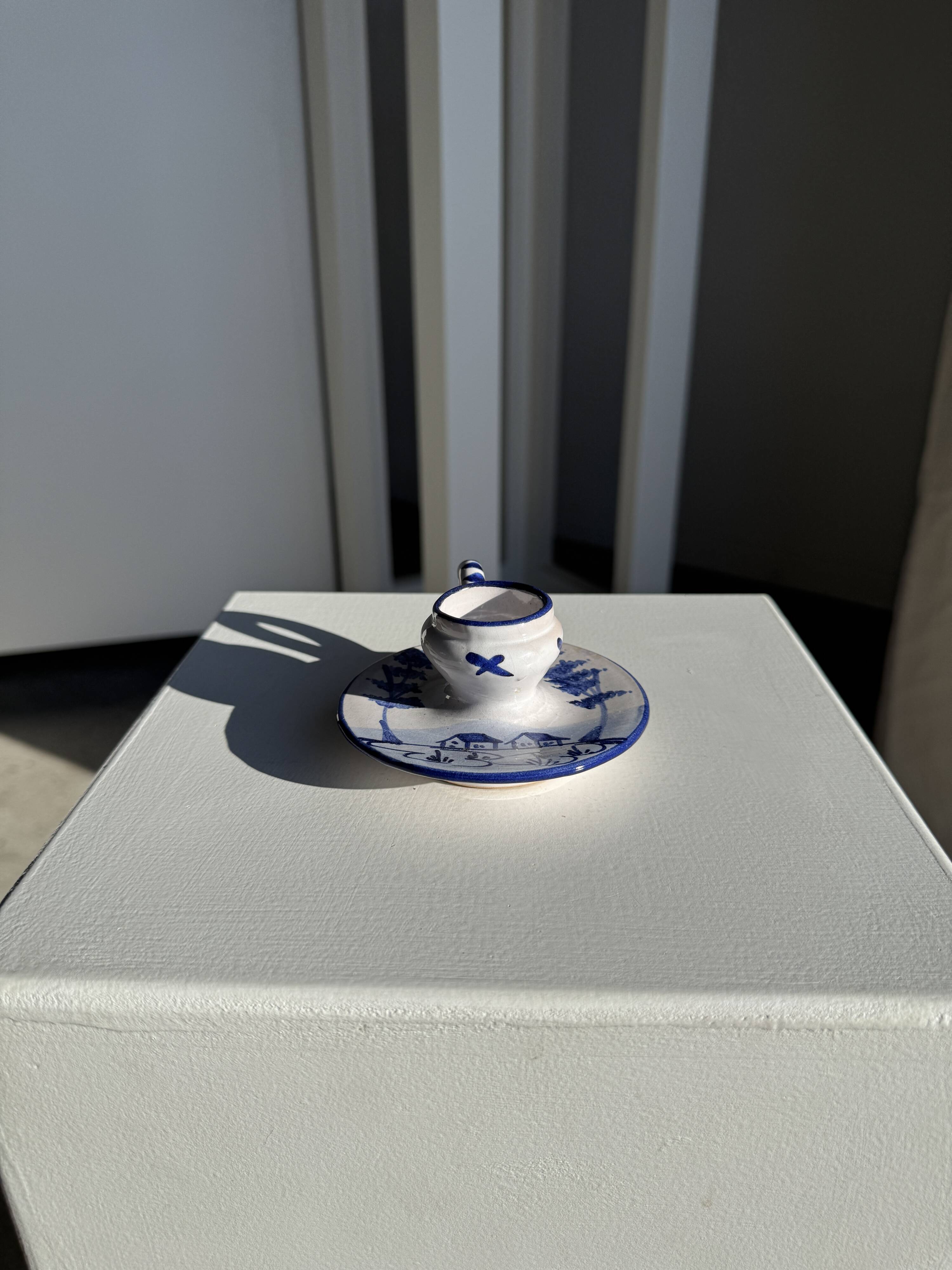 Dutch white and blue candlestick with windmill pattern H5 D10