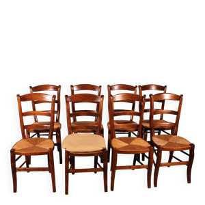 Série de 8 chaises paillées - merisier