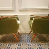 Club Chair fabric with armrests teak 50s 60s