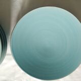 7 flat blue plates
