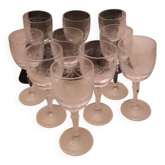 10 verres à porto modèle Dampierre gravé cristal d'Arques