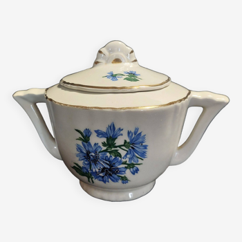 Earthenware sugar bowl Orchies chicory flower decoration