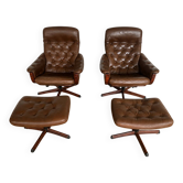 Vintage Swedish mid-century brown leather swivel chairs by Gote Møbler