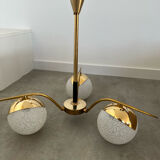 Lot light fixtures and chandeliers design Arlus 50s brass and opaline vintage