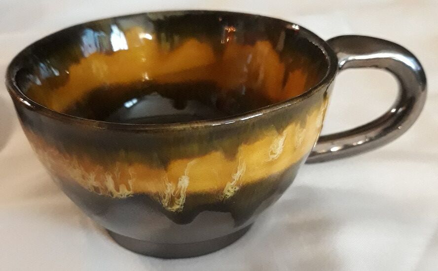 set of cups and saucers, ceramic glaze, 80s