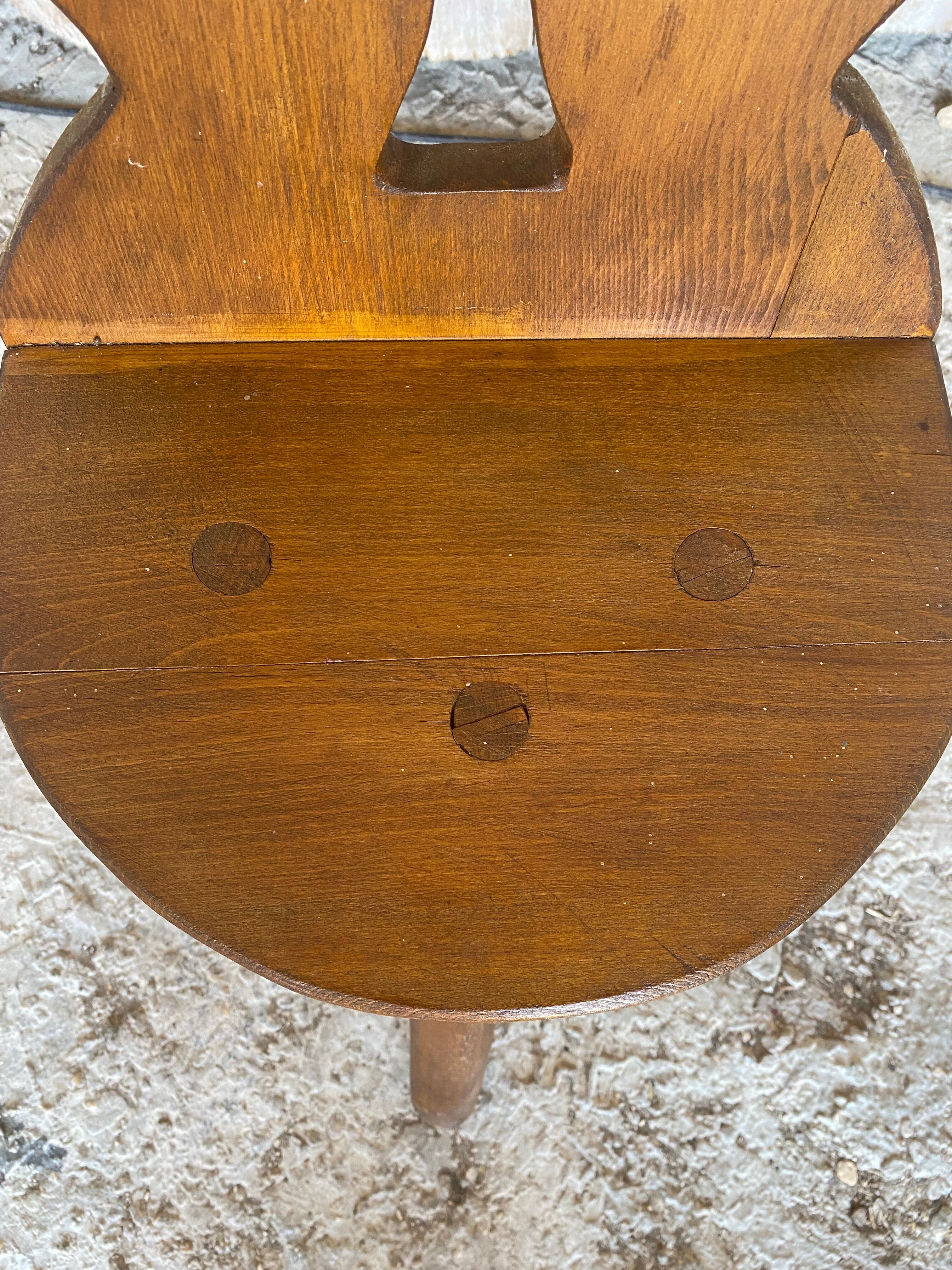 Vintage Brutalist Handmade Tripod Solid Wood Chair