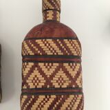 Lot of 2 ethnic leather-wrapped bottles and box