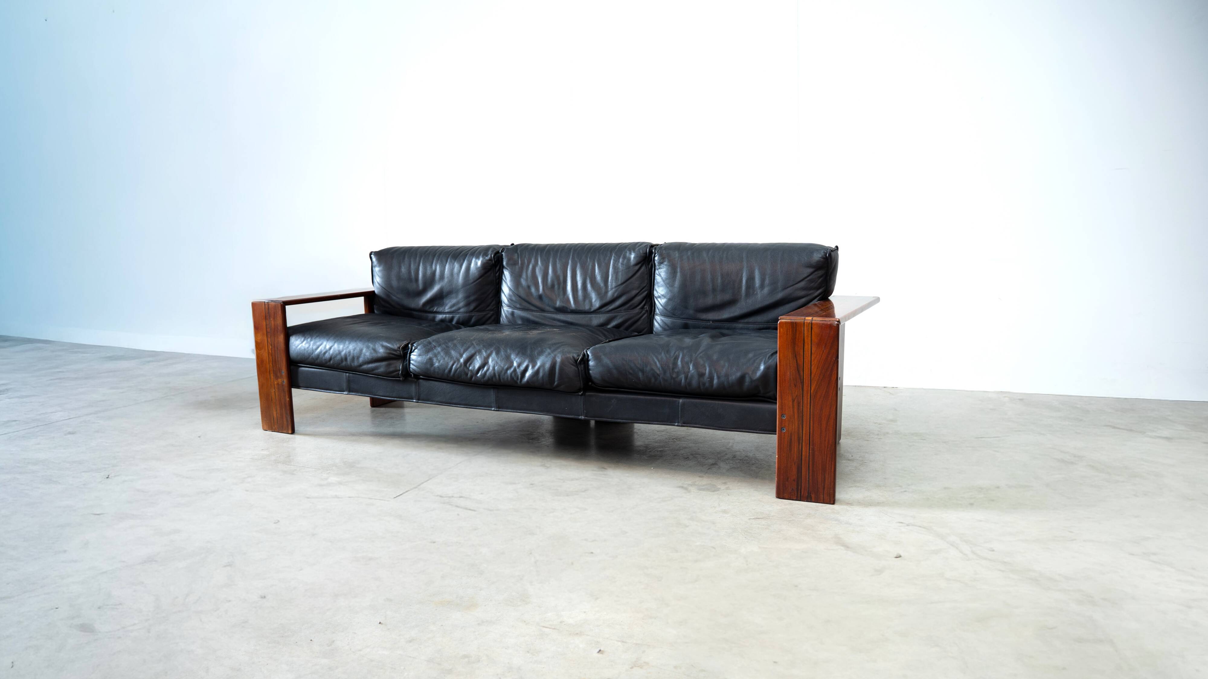Rare rosewood 3-seater sofa by Afra e Tobia Scarpa for Maxalto