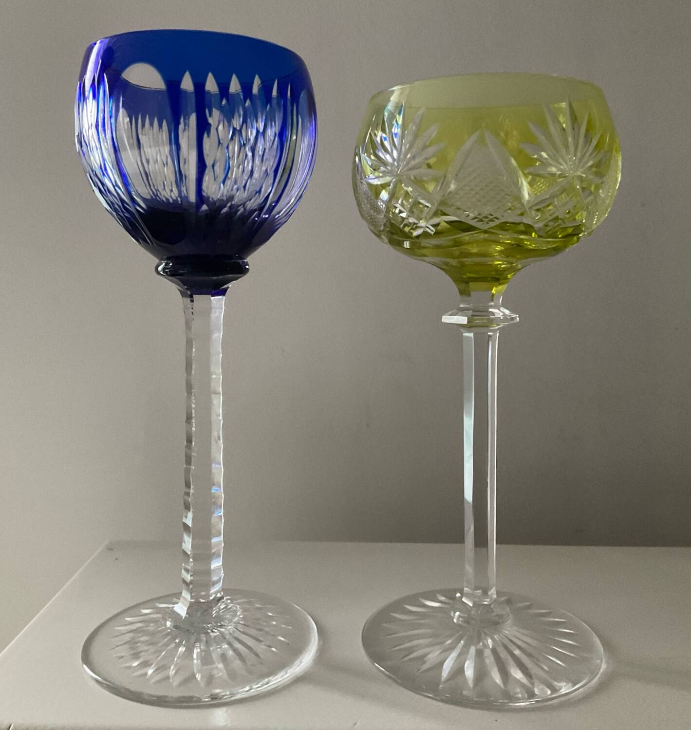 Pair of cut crystal wine glasses