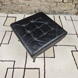 Black leather ottoman 1970 vintage