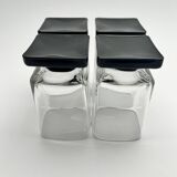 Set of 11 Black glass Square Footed Cocktail Glasses 1970