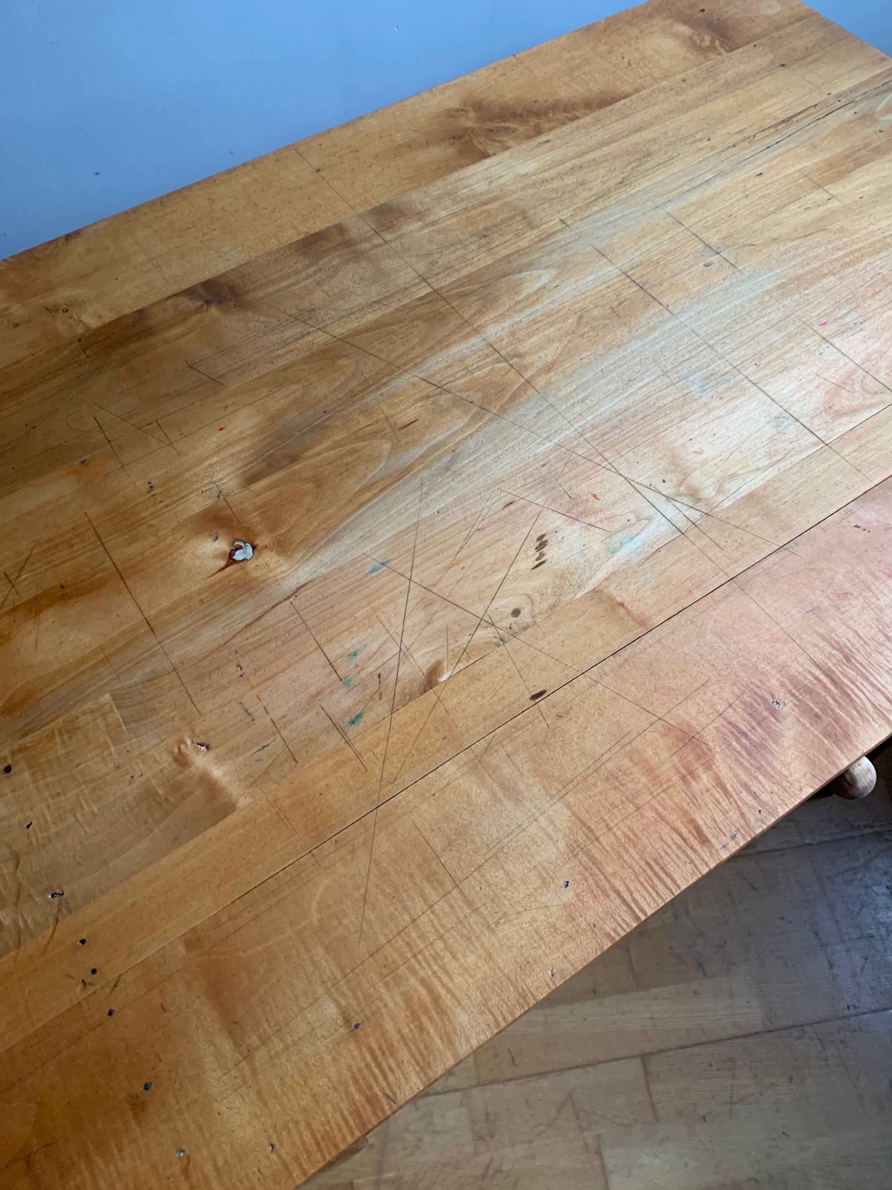 Wooden farmhouse table