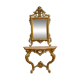 Important console table with a curved shape + Louis XV style mirror in gilded and silvered wood.