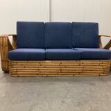 Exclusive Six Strand Rectangular Rattan 3-Seat Sofa after Paul Frankl, 50s