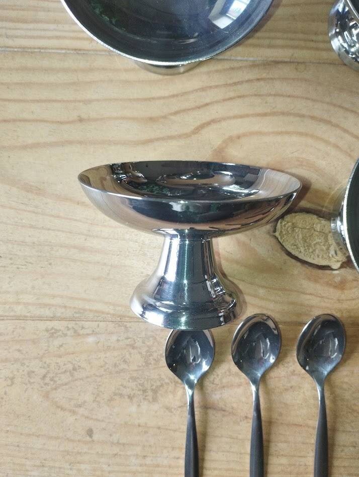 Vintage ice cream or dessert service in stainless steel
