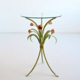 Pedestal table / Bouquet of flowers side table / Wrought iron roses 1960 vintage