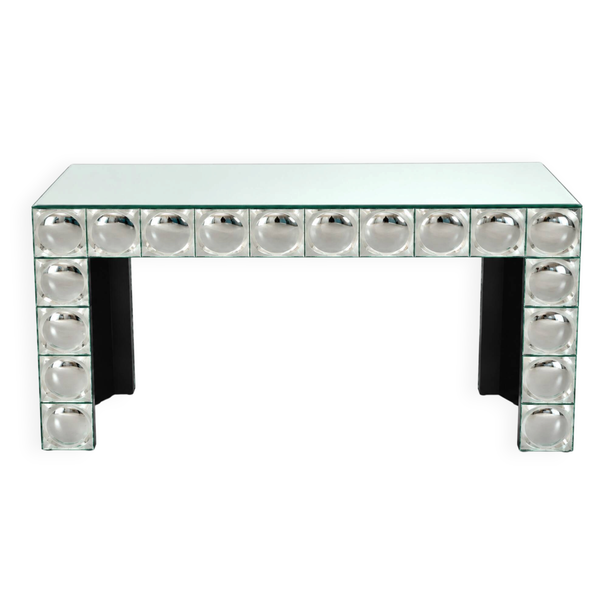 Console table en verre carreaux de miroir bombe argenté table d’entrée