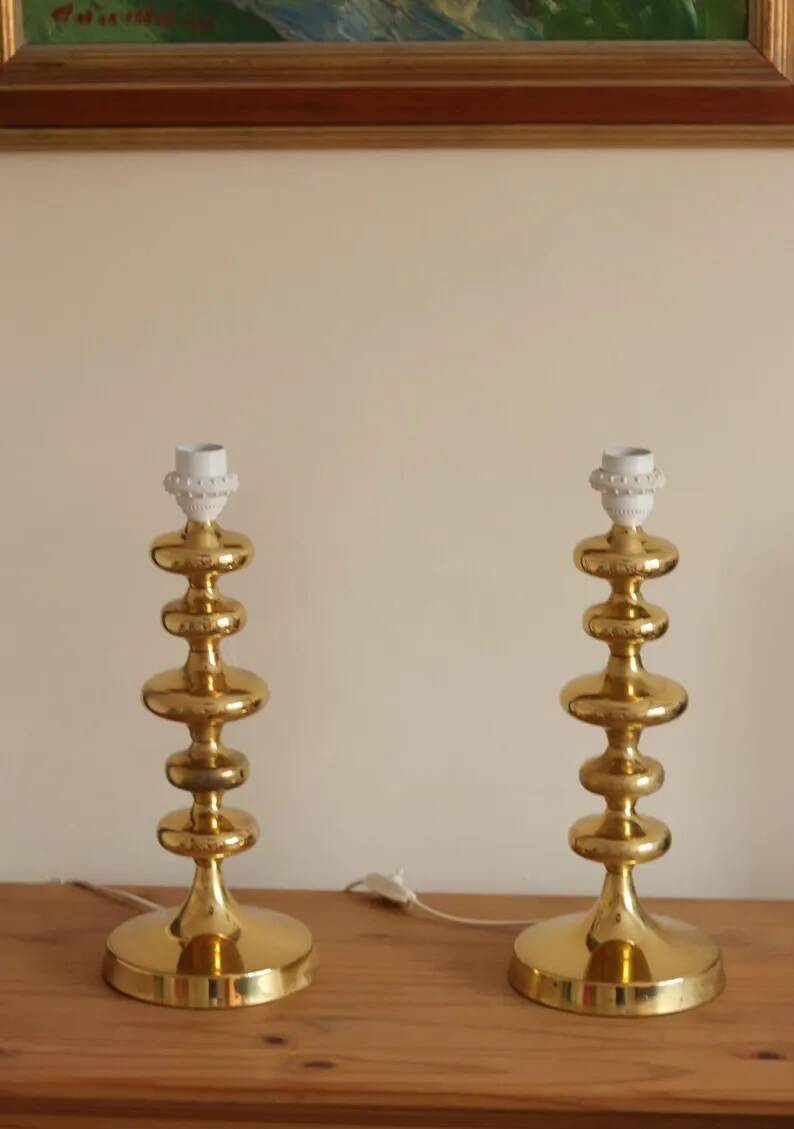 Pair of Swedish Coil Table Lamps