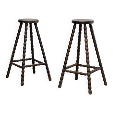 Old pair of high stools in beech from 1900