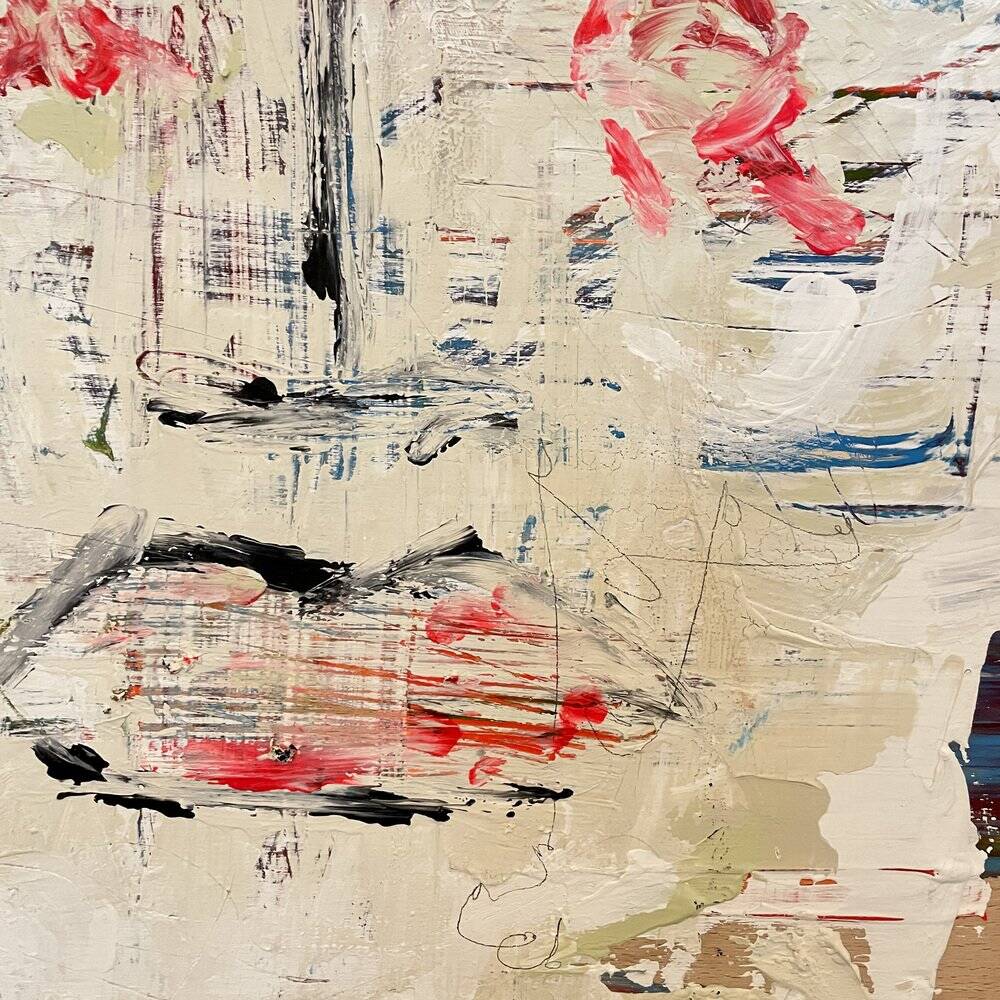 Modern Abstract Painting, Acrylic on Wood, Framed