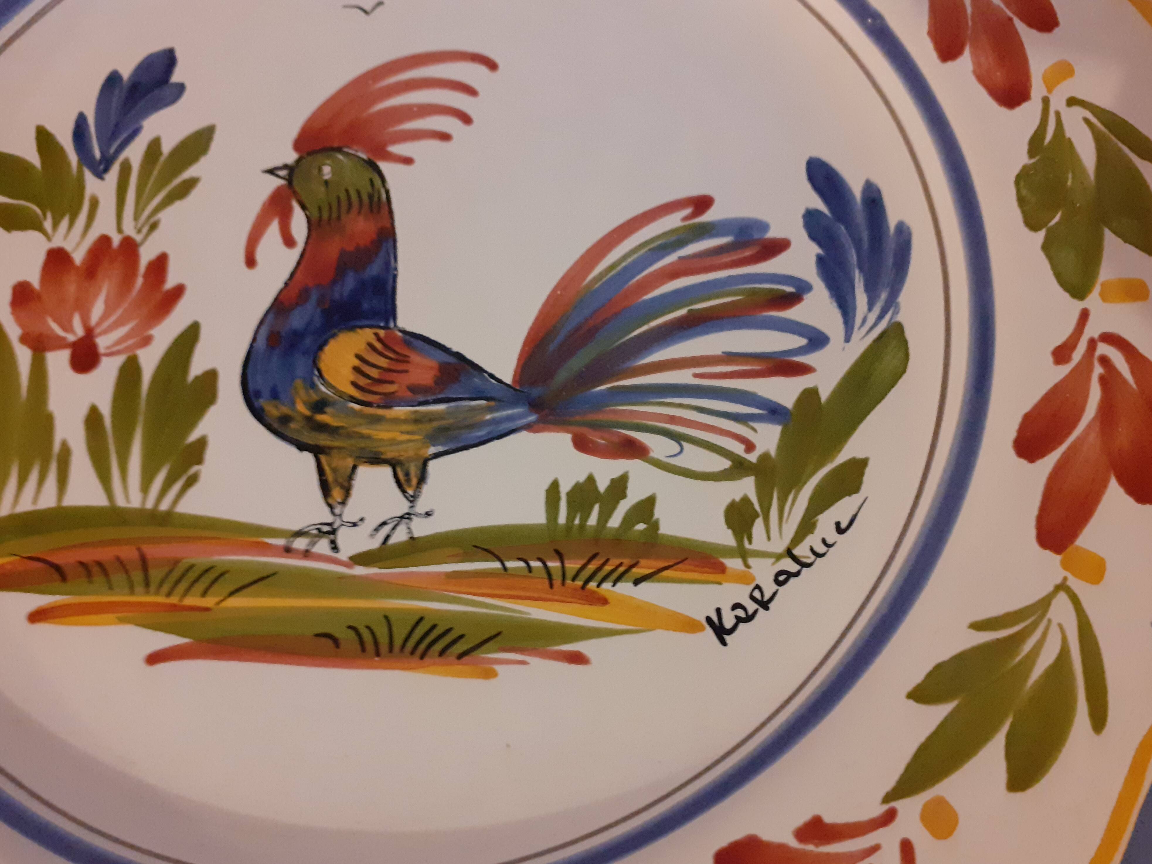 Keraluc quimper / hand painted bird hanging plate (01)