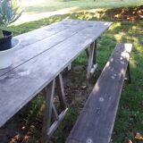 Ensemble vintage guinguette table avec 2 bancs