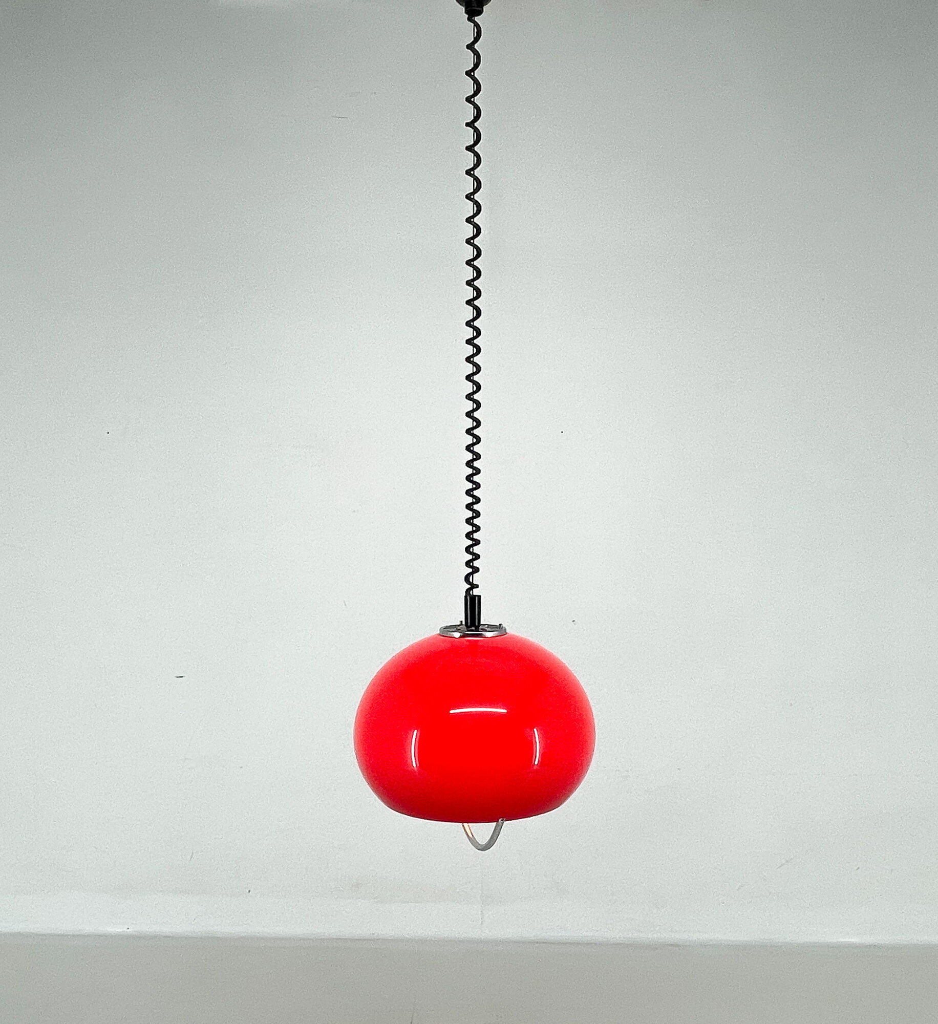 Mid century red hanging lamp with chrome by Harvey Guzzini for Meblo Italy
