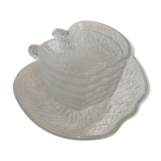 Bowl and its 6 vintage cups, apple shape