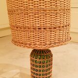 Wicker and glass table lamp