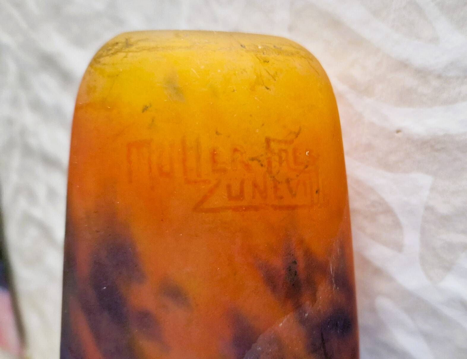 Muller Frères orange and blue glass paste lampshade