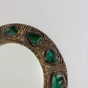 Italian mid-century mirror by Creaciones Gobesso, green Murano rock crystals, 1960s