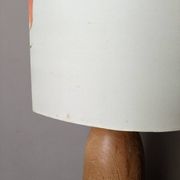 Vintage lamp with turned wooden base and silk lampshade, handcrafted floral decoration
