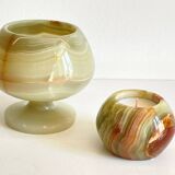 2 70s design onyx candle holders